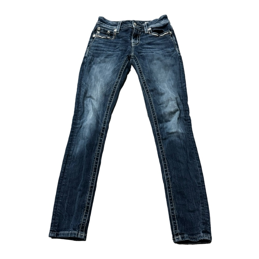 Miss Me Mid Rise Ankle Skinny Jeans Denim Angel Wings Rhinestone Women's Size 25